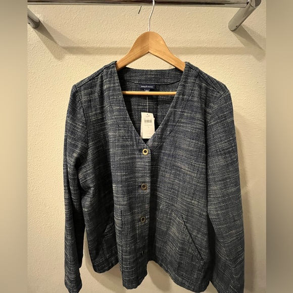 J.Jill purejill indigo textured jacket in blueberry wash - L - Picture 2 of 7